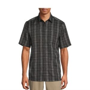 George Men's Black Microfiber Woven Short Sleeve Button up shirt, Large